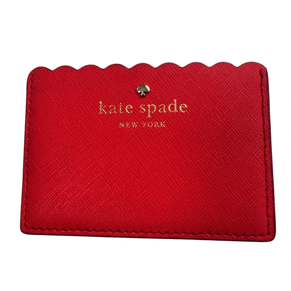 Kate Spade Card Holder Womens OS Coral & Pink Scalloped Saffiano Leather